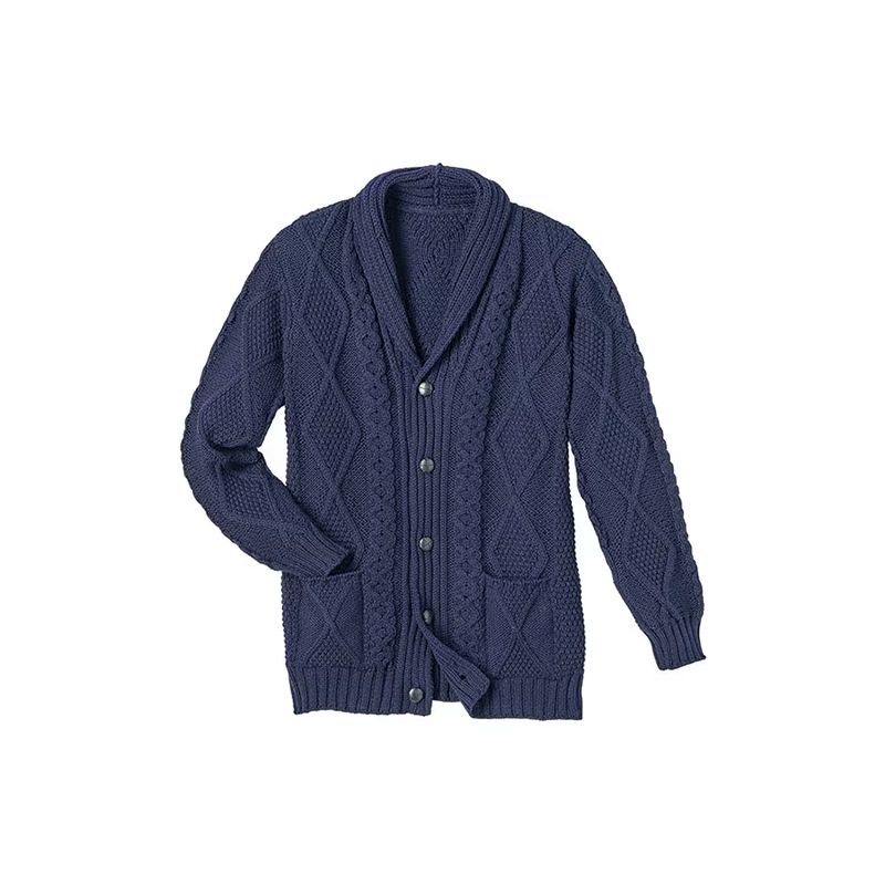 Mens lenn cardigan ak pòch