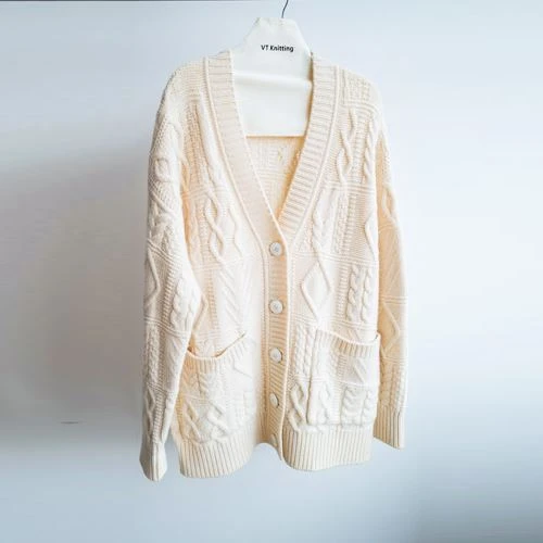 Merino lenn mouton louvri devan Cardigan