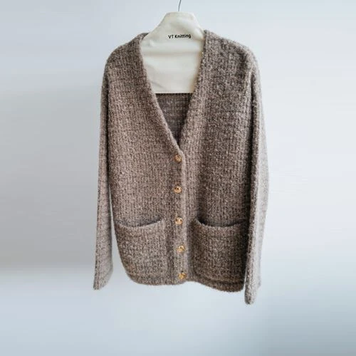 Cardigan lenn mouton fanm ak pòch